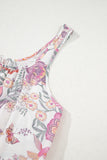 Pink and Lavender Bohemian Floral Tassel Tie V-Neck Mini Dress with Pockets