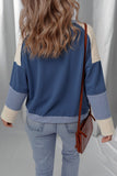 Blue & Cream Knit Color Block Patchwork Star Patch Sweatshirt