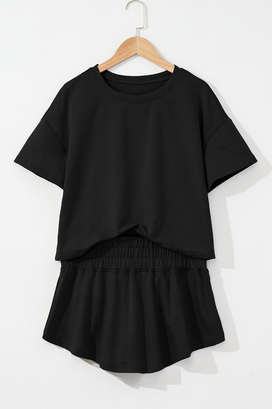 Cropped Tee and Curved Hem High Waist Skort Set- 2 Colors