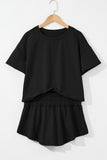 Cropped Tee and Curved Hem High Waist Skort Set- 2 Colors