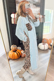 Striped Contrast Trim Leopard Patchwork Long Sleeve Midi Shirt Dress- 2 Colors