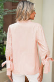 Pink Striped Pearl Beaded Bow Cuff Blouse