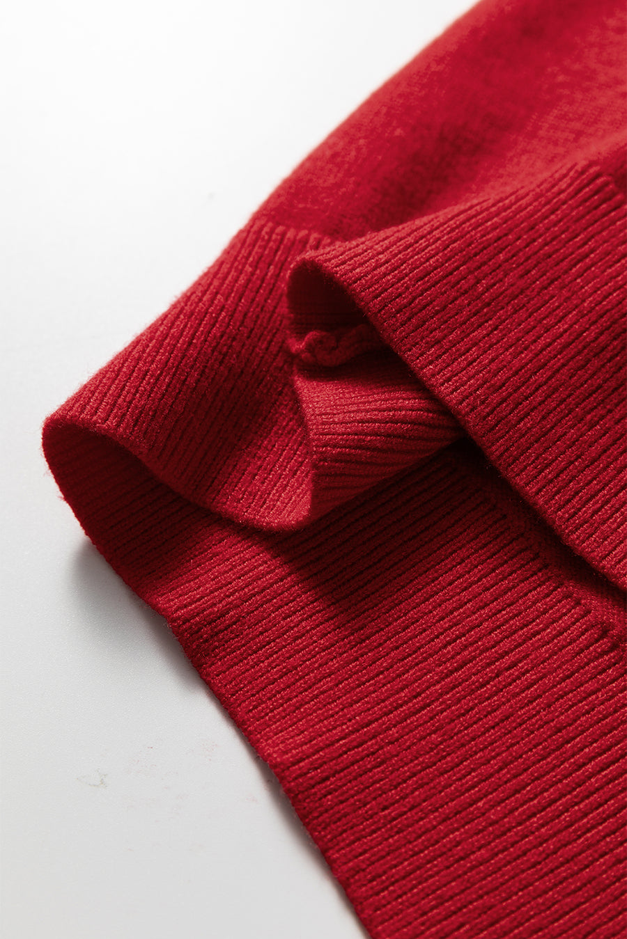 Red Pearl Embellished Double Ruffle Short Sleeve Sweater