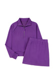 Zip-Up Sporty Pullover & Mini Skort Set- 3 Colors