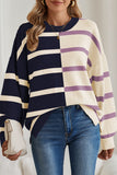 Striped Exposed Seam Patchwork Loose Fit Sweater- 4 Colors
