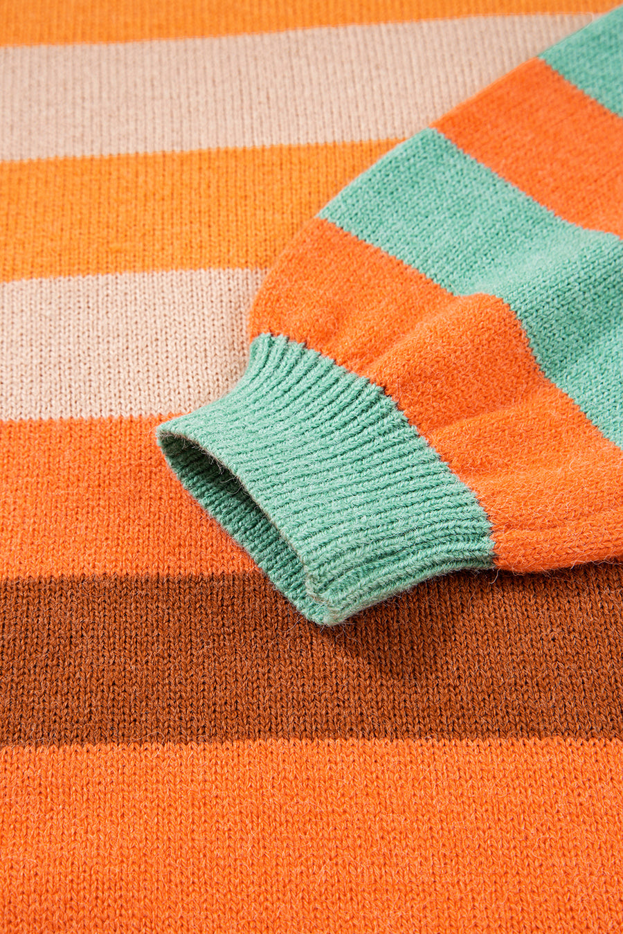 Orange Multi Color Block High Neck Drop Shoulder Sweater