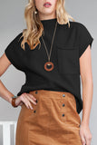 Green Pocket Ribbed Knit Short Sleeve Sweater- 9 Colors