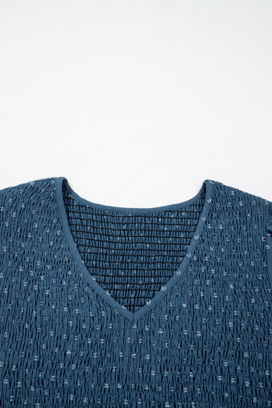 Plus Size Slate Blue V-Neck Swiss Dot Lace Detail Flared Midi Dress with Pockets