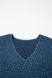 Plus Size Slate Blue V-Neck Swiss Dot Lace Detail Flared Midi Dress with Pockets