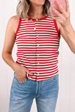 Red Striped Button-Up Ribbed Knit Tank Top