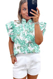 Floral Ruffle Sleeve Frilly Button-Up Blouse- 2 Colors