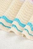 Khaki Striped V-Neck Textured Knit Vest