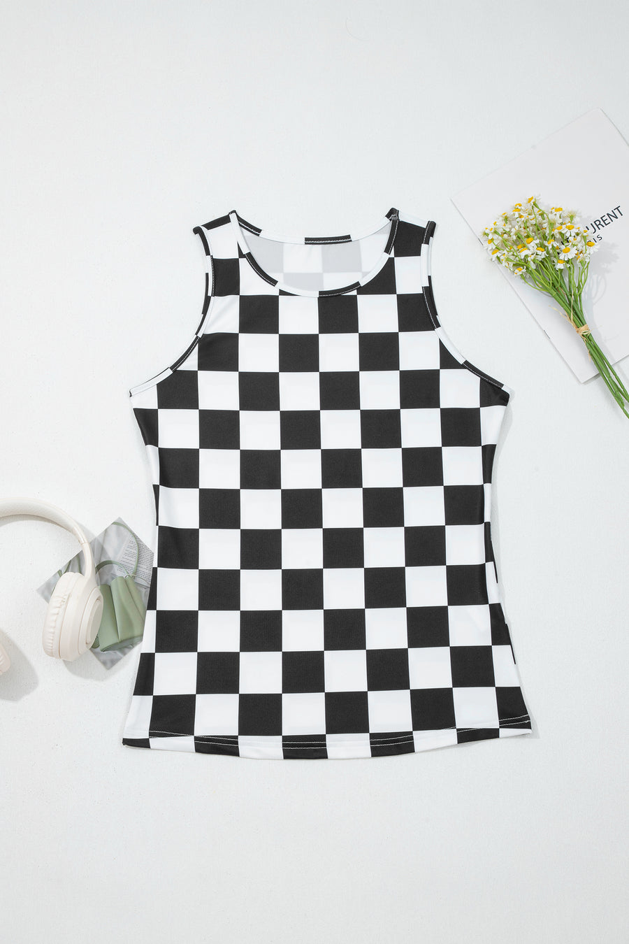 Checkered Slim Fit Print Tank Top- 2 Colors
