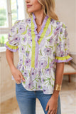 Lavender Floral Frill V-Neck Smocked Peplum Blouse