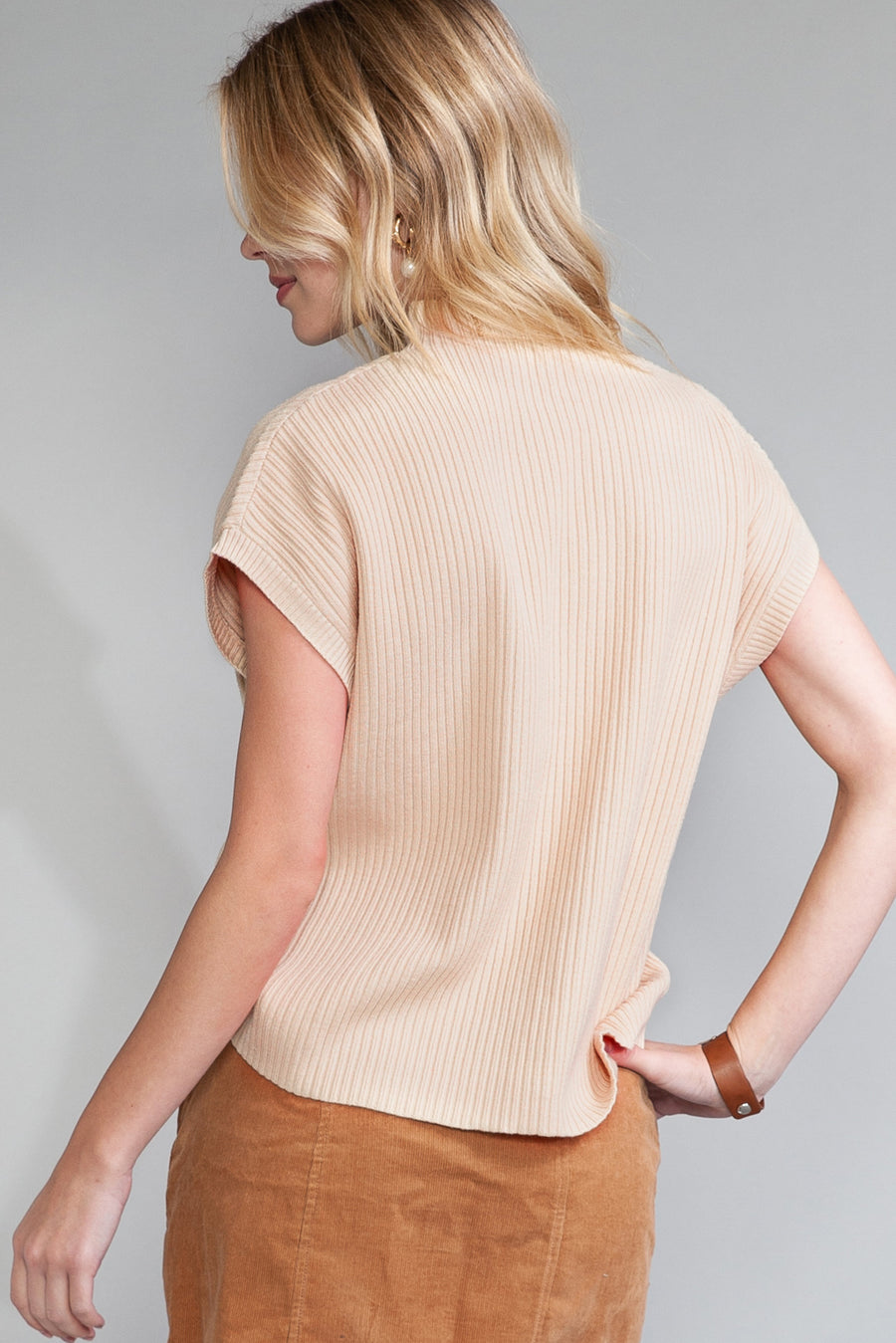 Green Pocket Ribbed Knit Short Sleeve Sweater- 9 Colors