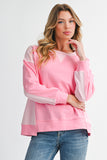 Pink Color Block Patchwork Drop Shoulder Loose Fit Sweatshirt