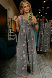 Floral Print Pleated High-Waist Wide Leg Denim Overalls- 3 Colors
