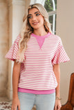 Striped Ruffle Sleeve Crew Neck T-Shirt- 3 Colors