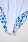 Blue Multi Floral Ruffled Strap Lace-Up Keyhole One-Piece Swimsuit B