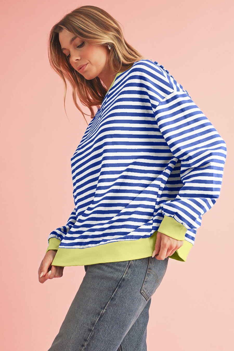 Striped Contrast Trim Oversized Sweatshirt- 4 Colors