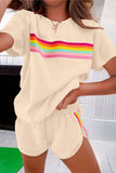 Beige Rainbow Striped T-Shirt and Short Set