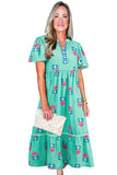 Blue Floral Print Notched Neck Flounce Sleeve Maxi Dress with Pockets- 2 Colors