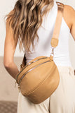 PU Leather Double Zipper Crossbody Bag- 3 Colors