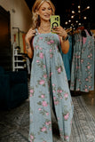 Floral Print Pleated High-Waist Wide Leg Denim Overalls- 3 Colors