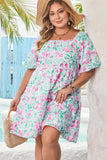 Plus Size White Floral Print Ricrac Trim Square Neck Mini Dress