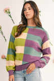 Striped Color Block Drop Shoulder Front Seam Sweater