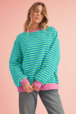Striped Contrast Trim Oversized Sweatshirt- 4 Colors