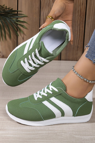 White Patchwork Breathable Lace Up Sneakers