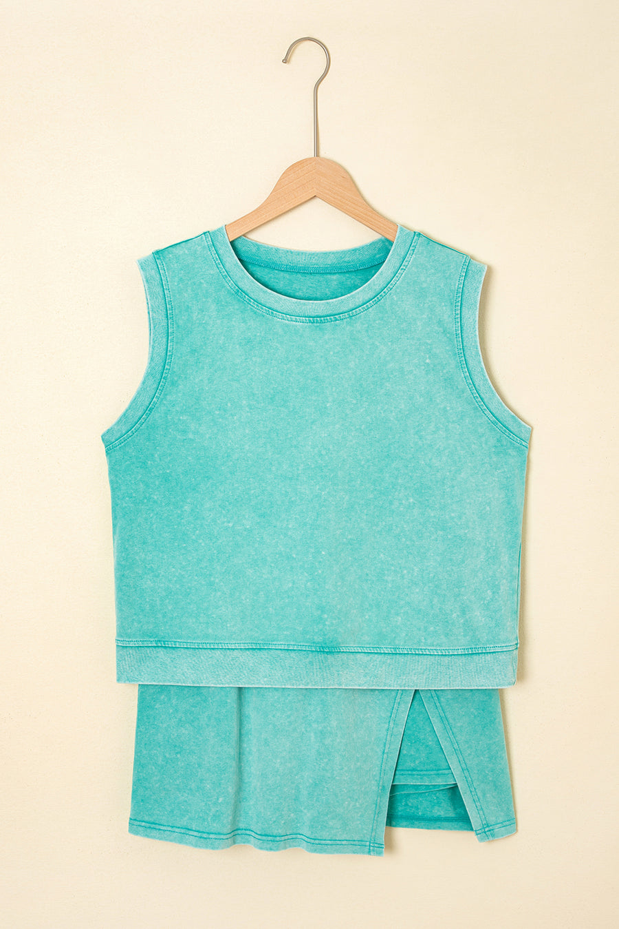 Yellow Cream Solid Color Washed Sleeveless Top Split Skort Cotton 2pcs Outfit