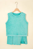 Yellow Cream Solid Color Washed Sleeveless Top Split Skort Cotton 2pcs Outfit