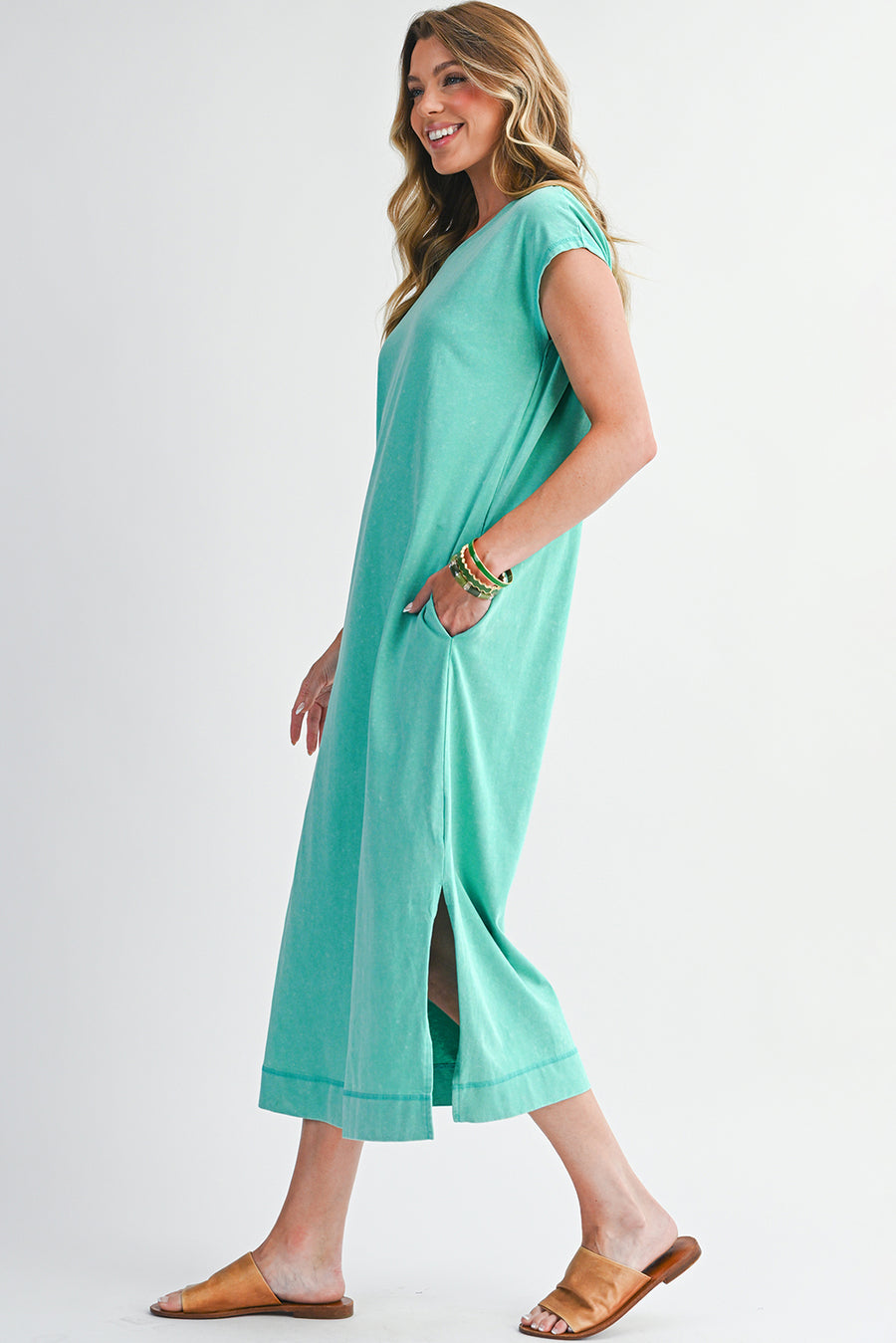 Mineral Wash T-Shirt Dress with Pockets- 3 Colors