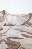 Green Camouflage Print Slim Fit Long Sleeve Top