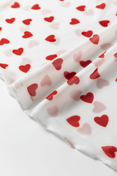 All OverHeart Print Mesh Short Sleeve Top- 2 Colors