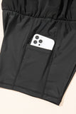 Black High-Waist Drawstring Hidden Pocket Swim Shorts