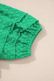 Bright Green Textured Puff Sleeve Frilled & Notched V-Neck Blouse