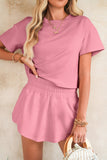 Cropped Tee and Curved Hem High Waist Skort Set- 2 Colors
