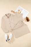 Oatmeal V-Neck Vest, Button-Up Cardigan, and Pants Pajama Set