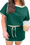 Plus Size Contrast Trim T-Shirt and Skort Two Piece Set- 3 Colors