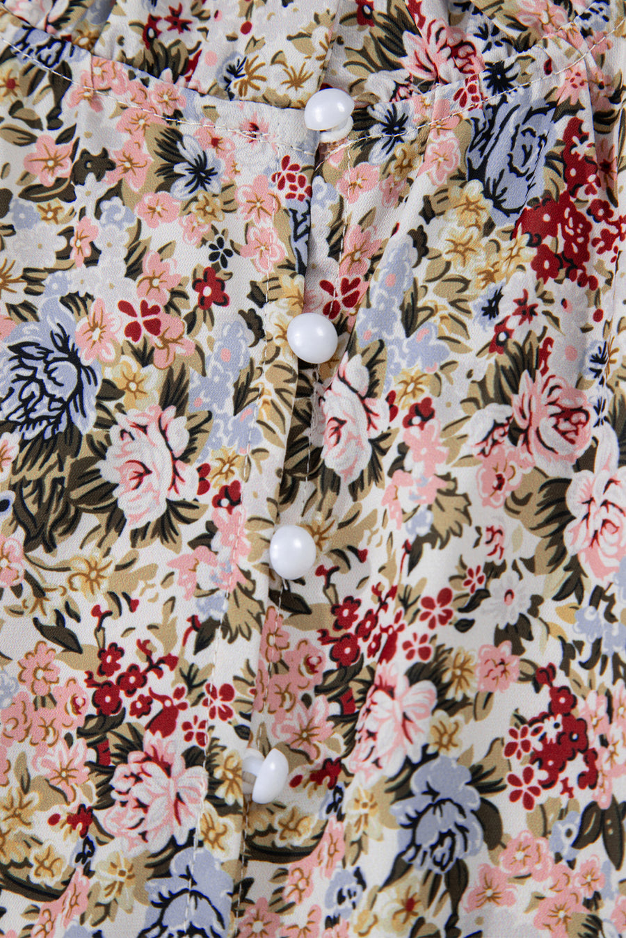 Multicolored Floral Frilled Neck Ruffled Short Sleeve Button-Up Blouse