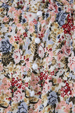 Multicolored Floral Frilled Neck Ruffled Short Sleeve Button-Up Blouse