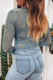 Floral Print Mesh Slim Fit Long Sleeve Blouse- 2 Colors