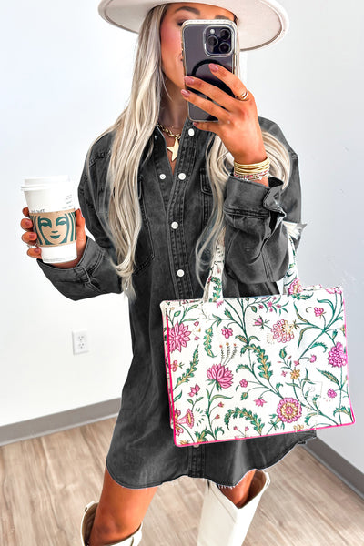 Beau Blue Chest Pocket Raw Hem Denim Loose Shirt Dress