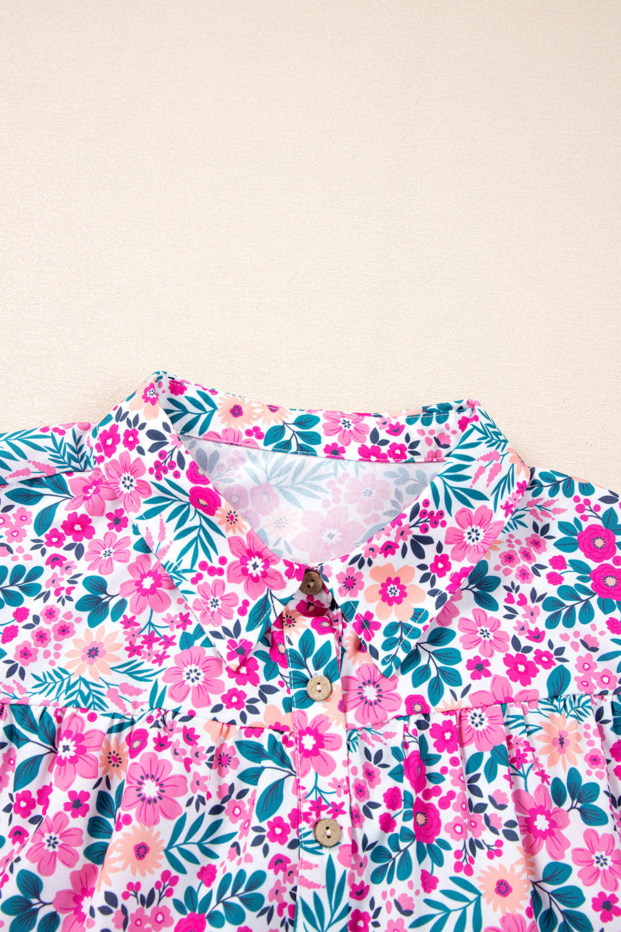 Plus Size Pink Multi Floral Button-Up Puff Sleeve A-Line Mini Dress
