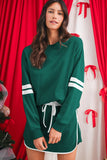 Varsity Striped Drop Shoulder Pullover Sweatshirt & Mini Skort Set- 6 Colors