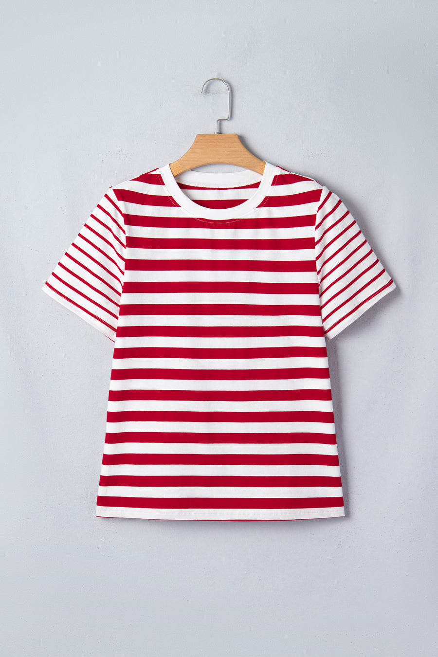 Red and White Striped Crew Neck T-Shirt
