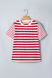 Red and White Striped Crew Neck T-Shirt